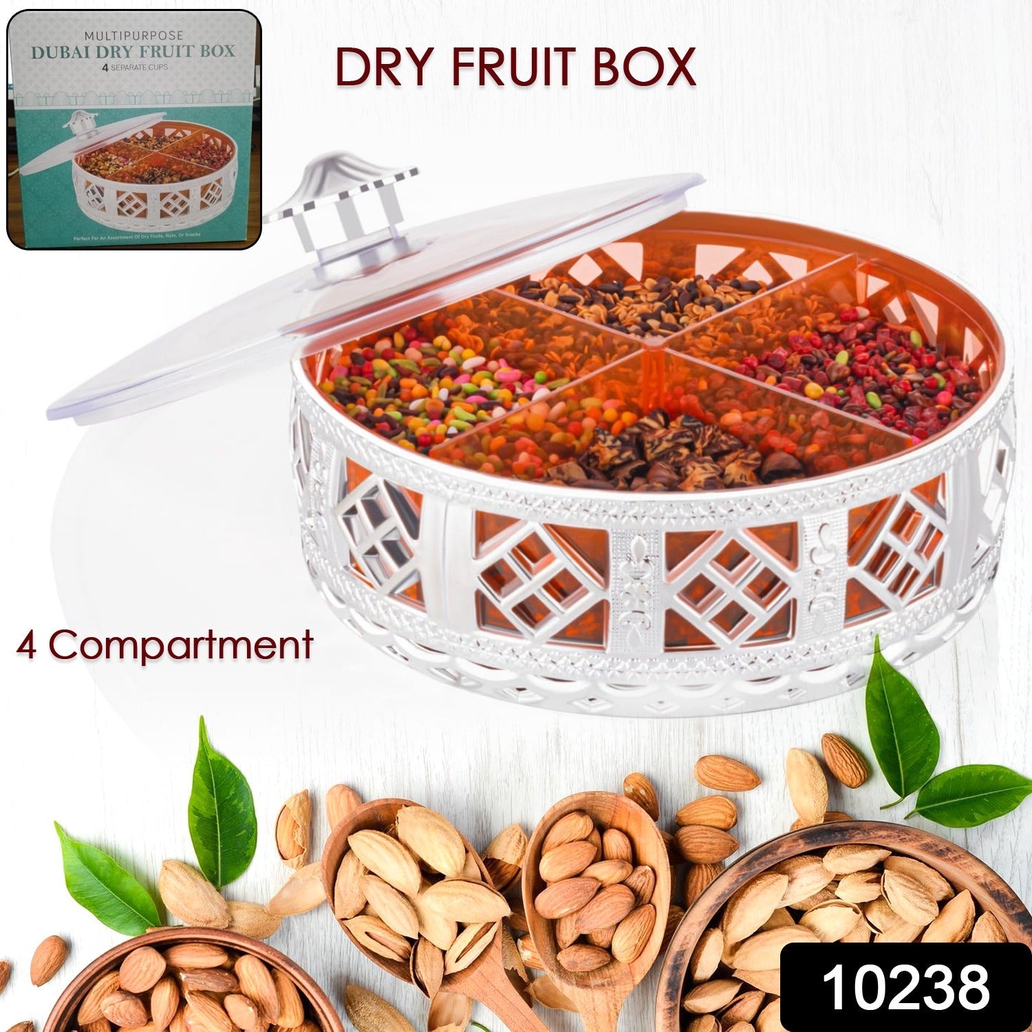 Multipurpose Silver Dry Fruit Storage Box with Dividers Multipurpose Silver Dry Fruit Storage Box with Dividers